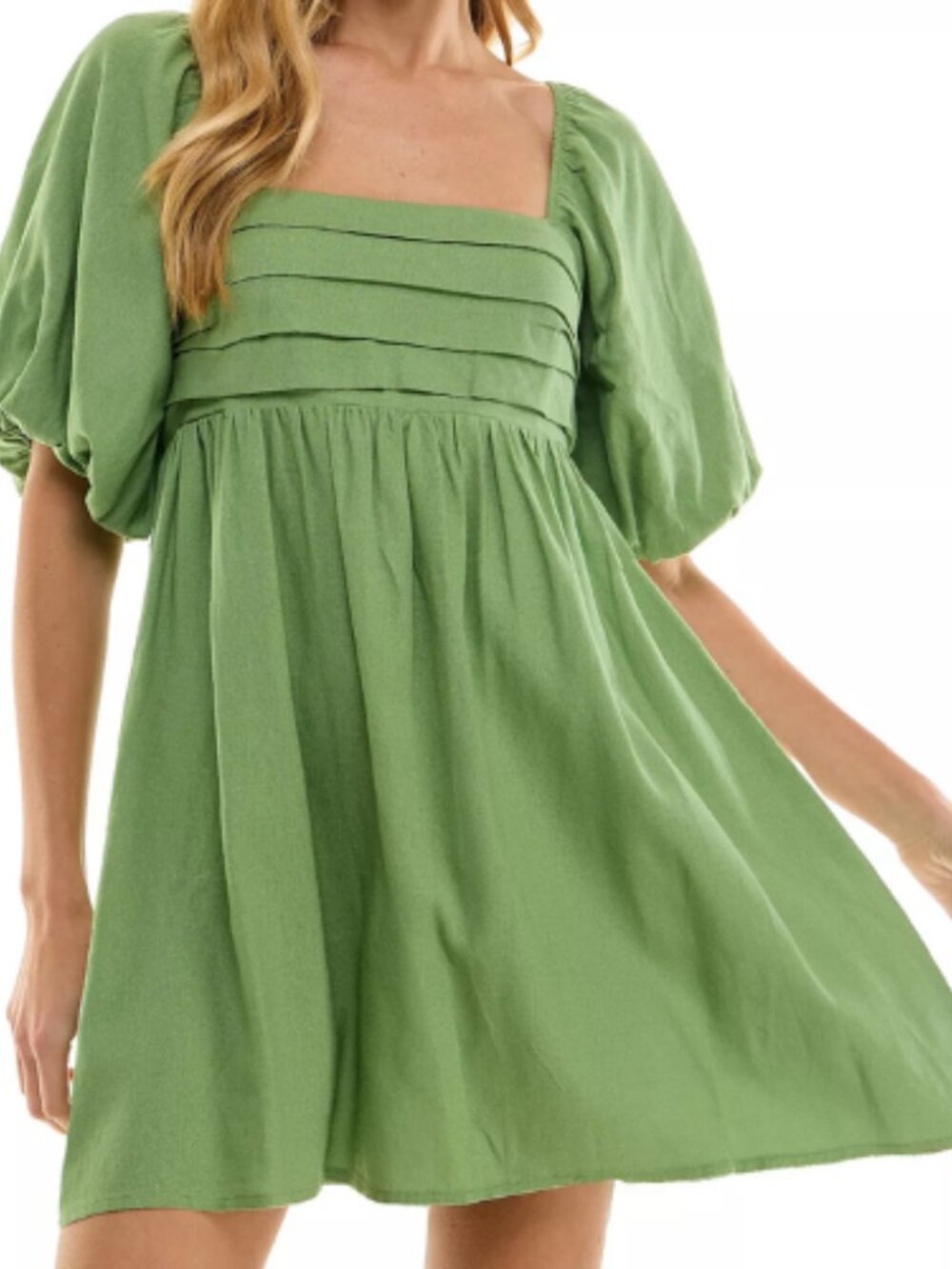City Studios Sage Green Balloon Sleeve Babydoll Dress Juniors Size XL